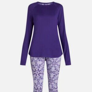 Climate Right Cuddl Duds 2Pc Base Layer Set Purple "MEDALLION" LG Brushed Jersey